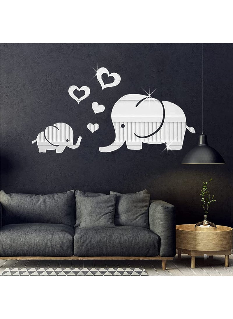 Incrizma Incrizma Elephant & Heart-Shaped Creative Mirror Wall Stickers, Reflective Acrylic Wall Mirror Decals, DIY 3D Wall Murals Decorations for Living Room, Bedroom, Sofa Backdrop (Elephant & Heart, Silver)  - Image 2