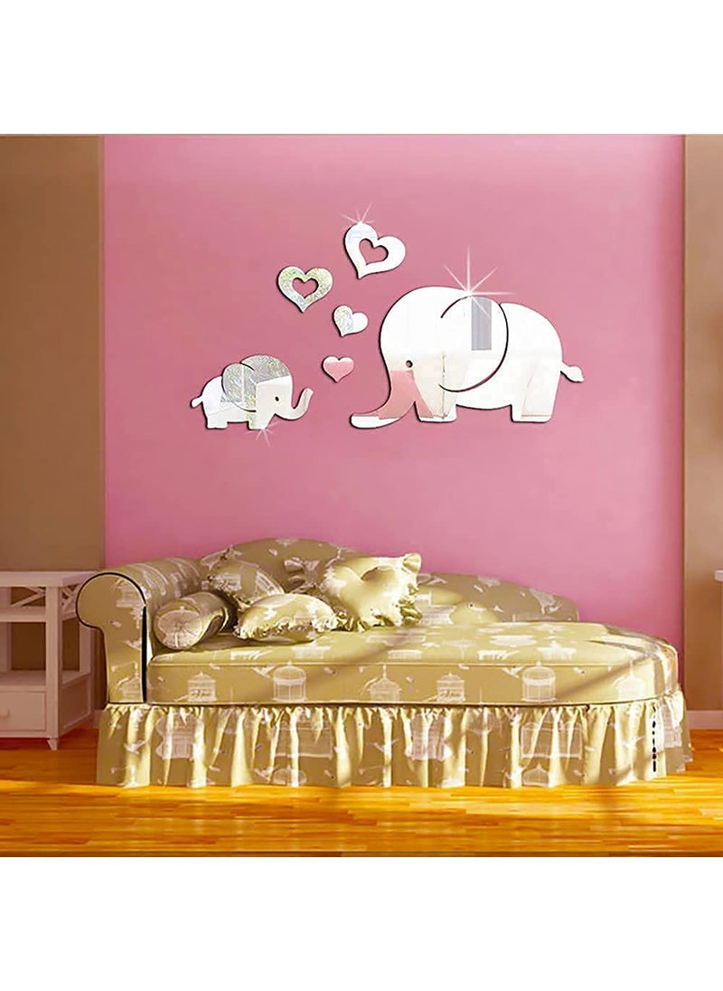 Incrizma Incrizma Elephant & Heart-Shaped Creative Mirror Wall Stickers, Reflective Acrylic Wall Mirror Decals, DIY 3D Wall Murals Decorations for Living Room, Bedroom, Sofa Backdrop (Elephant & Heart, Silver)  - Image 3