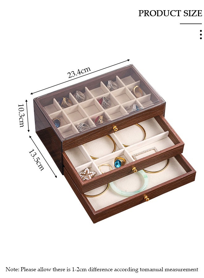 DUNISO 3 Layer Jewelry Box for Women, Jewelry Organizer Box,Anti-oxidation Jewelry Boxes,Glass Lid Jewelry Organizer with 3 Drawers for Earring, Bangle, Bracelet, Necklace and Rings - Image 2