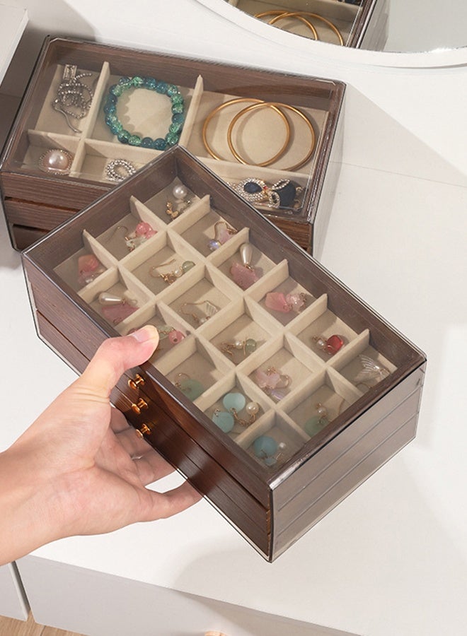 DUNISO 3 Layer Jewelry Box for Women, Jewelry Organizer Box,Anti-oxidation Jewelry Boxes,Glass Lid Jewelry Organizer with 3 Drawers for Earring, Bangle, Bracelet, Necklace and Rings - Image 5