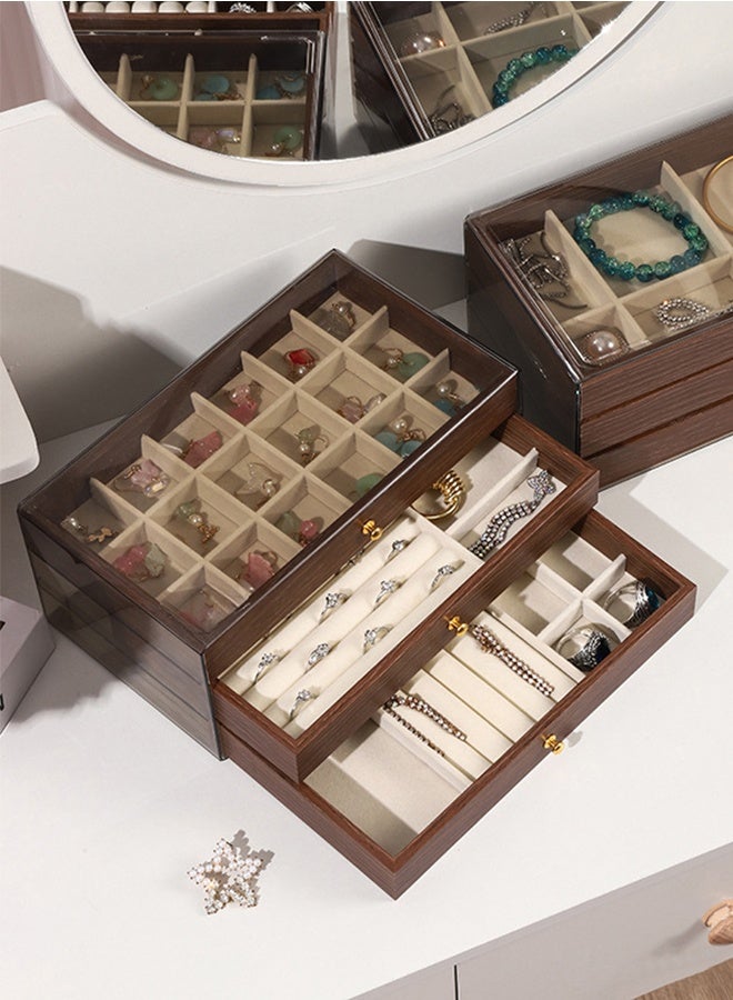 DUNISO 3 Layer Jewelry Box for Women, Jewelry Organizer Box,Anti-oxidation Jewelry Boxes,Glass Lid Jewelry Organizer with 3 Drawers for Earring, Bangle, Bracelet, Necklace and Rings - Image 4