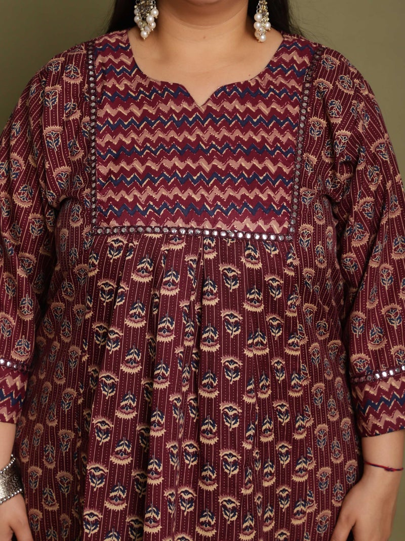 Rajnandini Women's Cotton Blend Jaipuri Printed Kurta & Pant with Dupatta (JOPLST218X-4XL_Wine & Beige_4XL) - Image 3