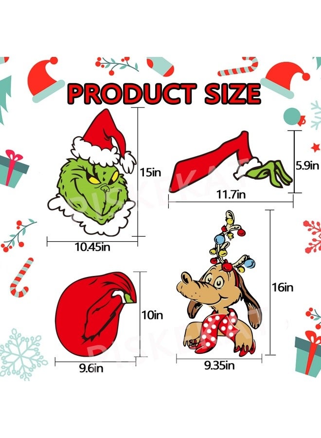 CCOVERY 4Pcs Grinchs Fence Peeker Decorations, Christmas Decorations Outdoor with Thief Stole Head Arm Bag and Dog for Holiday Xmas Garden Decorations - Image 2