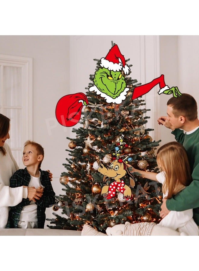 CCOVERY 4Pcs Grinchs Fence Peeker Decorations, Christmas Decorations Outdoor with Thief Stole Head Arm Bag and Dog for Holiday Xmas Garden Decorations - Image 5