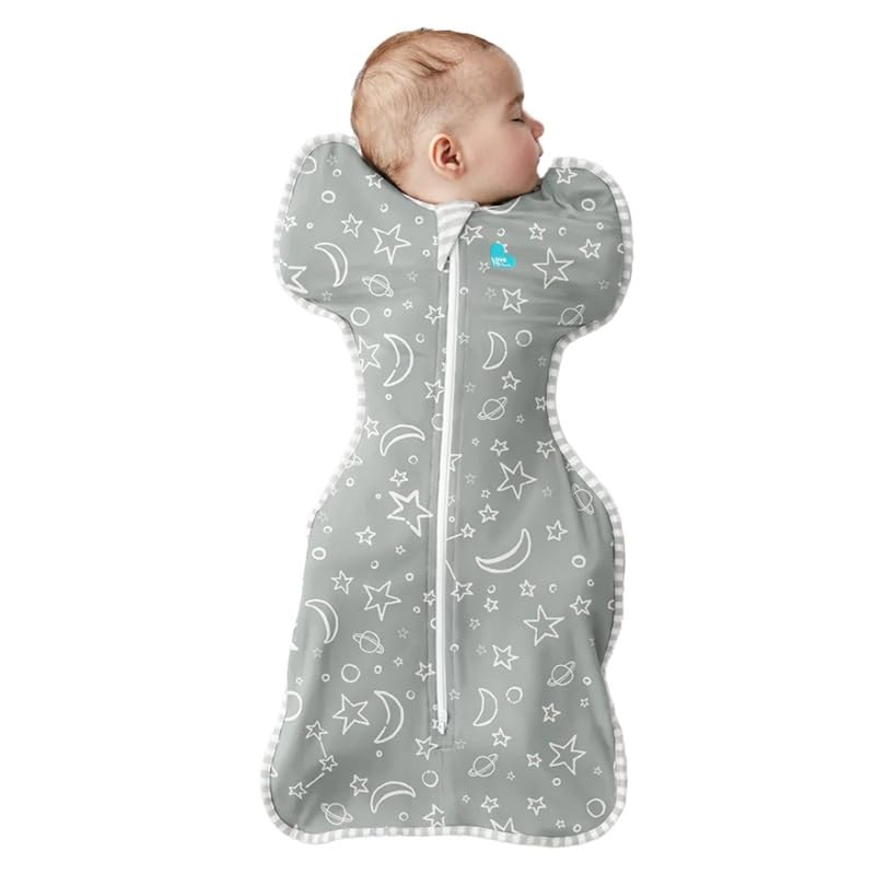 LOVE TO dream Love To Dream Swaddle UP, Baby Sleep Sack, Twin Zipper for Easy Diaper Changes, Arms UP Position, Hip-Healthy, Lightweight & Breathable, Sleeping Bag, Moderates Ideal Temps, 1-3 M, Olive Stars & Moon - Image 1