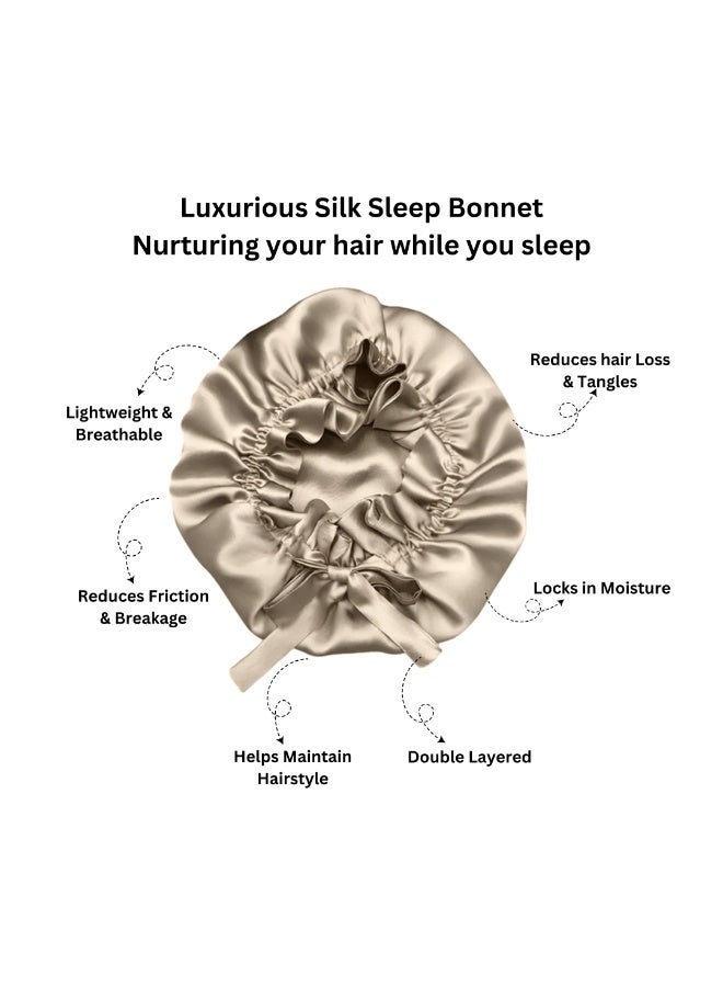Silk Me 100% Pure Mulberry Silk Bonnet 22 Momme - Non-slip Cap for Sleeping - Prevents Hair Breakage & Frizz - Double Layer Silk Wrap with Soft Elastic Band (Light Champagne) - Image 3