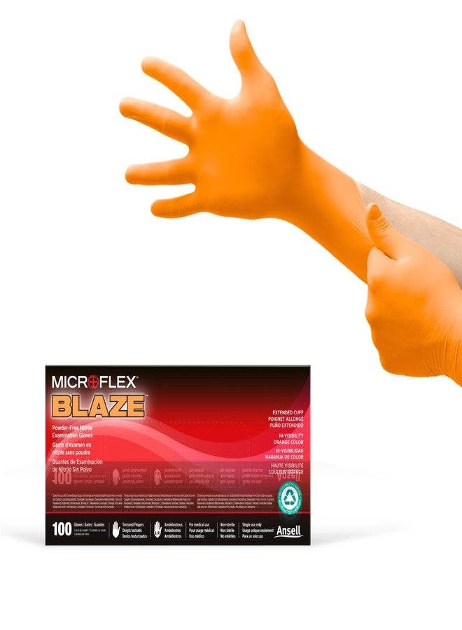 Ansell MICROFLEX Blaze N48 7mil Disposable Nitrile Gloves w/Extended Cuff for Automotive, Oil, Mining - XL, Orange (Box of 100) - Image 1