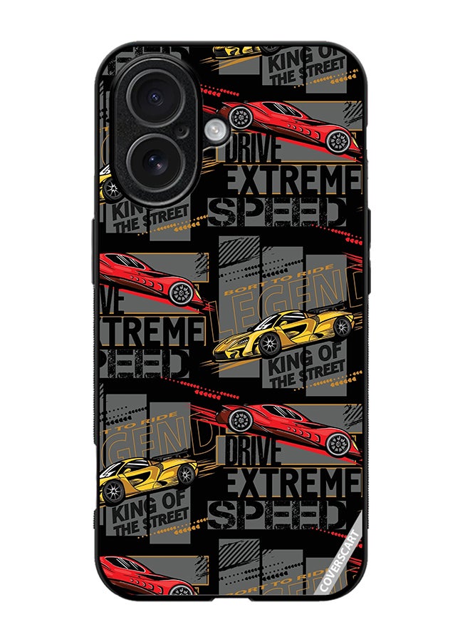 غطاء حماية لجهاز آبل آيفون 17 بتصميم نمط غير متقطع مع سيارات رياضية متعددة الألوان