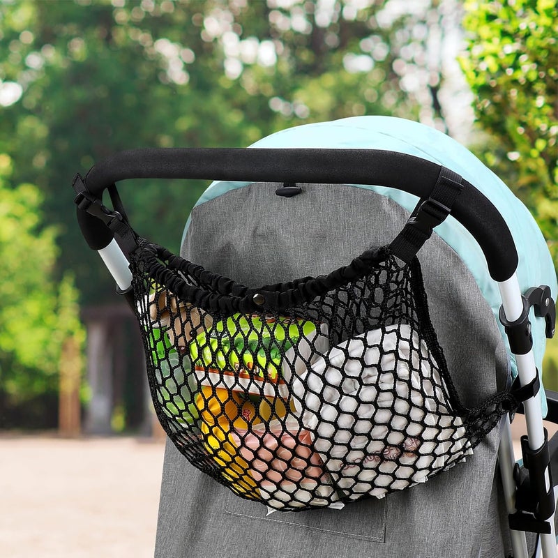 Accmor Universal Stroller Organizer Polyester Net Mesh Bag Fits for Uppababy Nuna Britax Doona Strollers NonSlip Adjustable Stroller Mesh Cargo Net Storage Caddy Accessories - Image 2