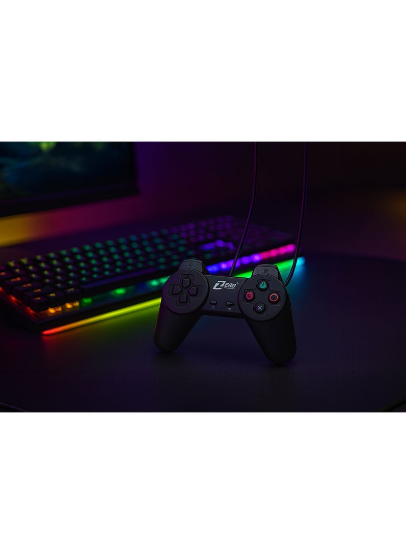 ZERO ELECTRONICS ZR-3001 USB Wired Gaming Controller - Ergonomic Design - Compatible with Windows - Instant Plug & Play - 1.5m Cable - Black - Image 3