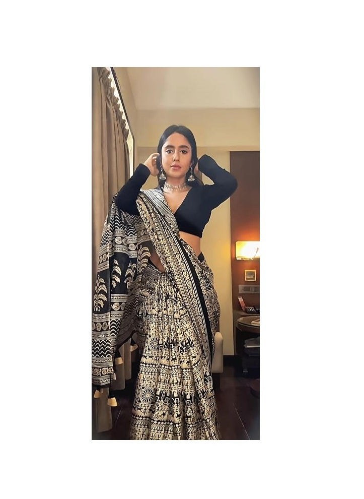 Accessorize Kingdom - Women's Silk Cotton Kalamkari Print Saree With Blouse Piece - Image 1