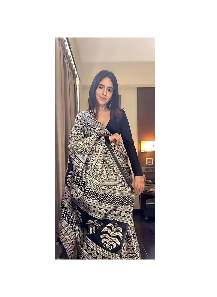 Accessorize Kingdom - Women's Silk Cotton Kalamkari Print Saree With Blouse Piece - Image 1