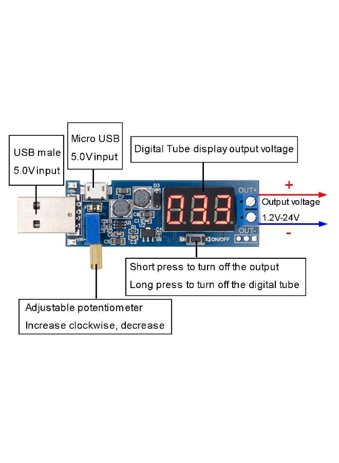 HEADVANA USB Buck Boost Converter, DC 3.5~12V 5V to DC 1.2-24V 3.3V 9V 12V 24V Adjustable Output Digital Display Step Up Down Power Module. - Image 2