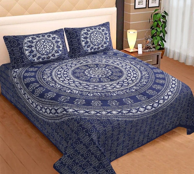 Blizz Mont by Jaipur Fabrics | 100% Cotton Indigo Print Double Bedsheet with 2 Pillow Cover Set | 100% Fast Colour | Size- 90 x 108 Inch- (Design 6)-C - Image 4