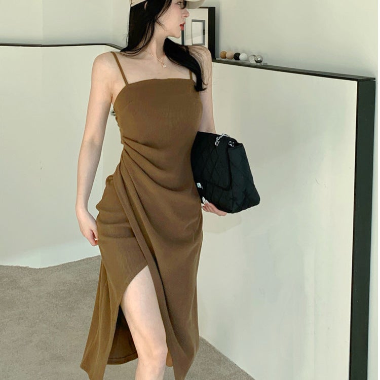 Split Dress Women'S Hepburn Style Elegant Goddess Style Mid-Length Pure Desire Style Slip Dress - Image 2