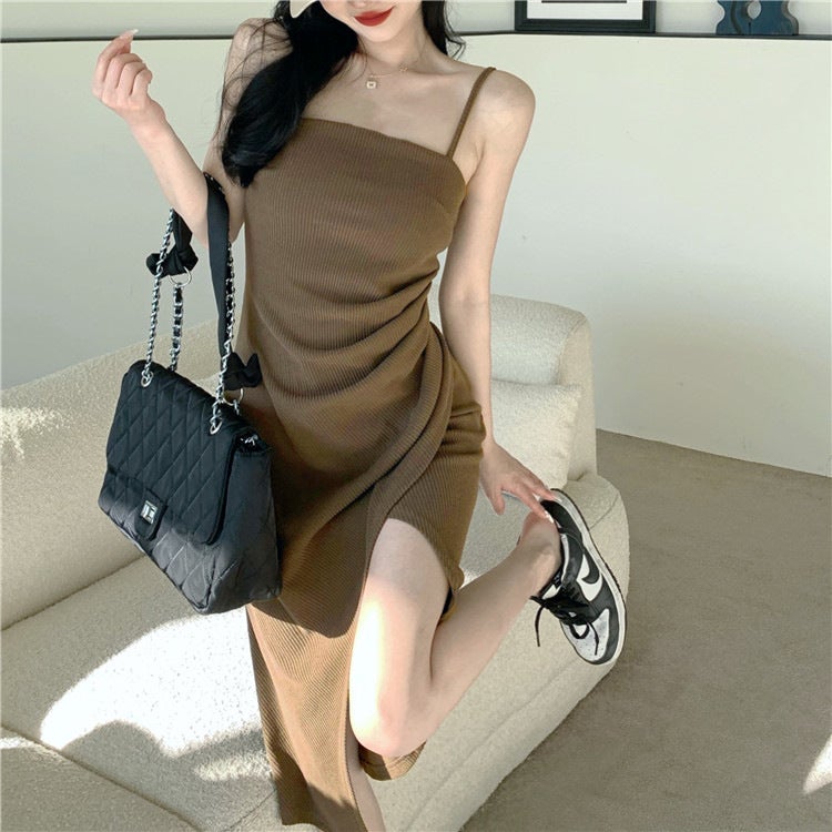 Split Dress Women'S Hepburn Style Elegant Goddess Style Mid-Length Pure Desire Style Slip Dress - Image 4