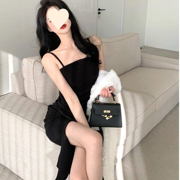 Split Dress Women'S Hepburn Style Elegant Goddess Style Mid-Length Pure Desire Style Slip Dress - Image 5