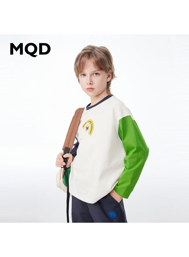 Mqd Boys' Autumn Children's Yin-yang Sleeve Watermark Long Sleeve T-shirt Off-white 140 - Image 1