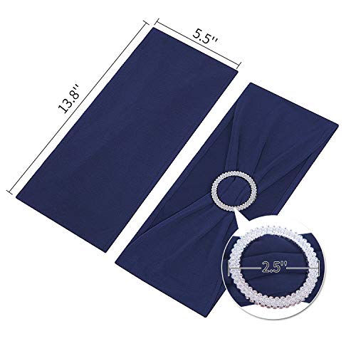 Peomeise 25pcs Navy Spandex Chair Sashes with Buckle Slider for Wedding, Party Decoration - Image 4
