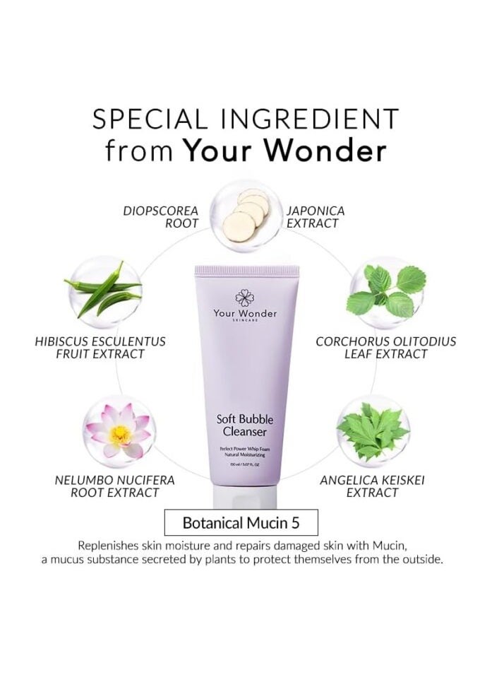 Your Wonder Your Wonder Soft Bubble Cleanser, Gentle Foam Cleanser for Hydration, Skin Barrier Repair & Vitalizing with Phyto Collagen - Korean Vegan Skincare for All Skin Types, 150ml (5.07 Fl Oz)  - Image 5