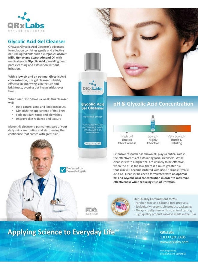 كيو آر إكس لابس غسول الوجه بحمض الجليكوليك من QRxLabs، منظف جل مقشر، لعلاج التجاعيد والخطوط الدقيقة وحب الشباب والبقع والتقشير الكيميائي - يقلل من نتوءات الحلاقة والشعر الناشئ تحت الجلد، 6 أونصات لعلاج حب الشباب للوجه - غسول للوجه مضاد للشيخوخة - Image 5