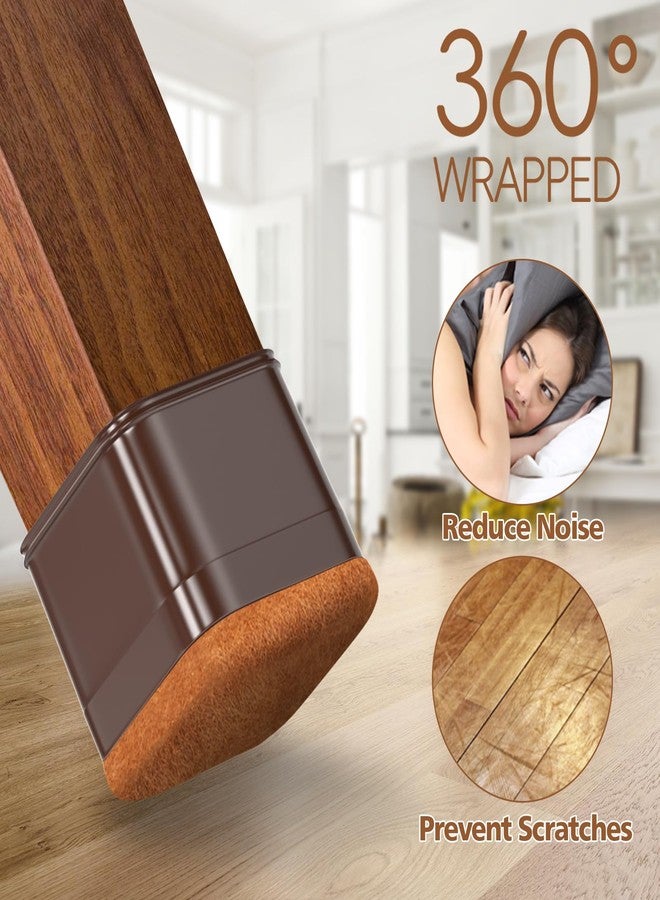 BAIPOK 28Pcs Square Chair Leg Floor Protectors with Wrapped Felt Bottom, Silicone Chair Leg Protectors for Hardwood Floors, Chair Legs Cover Prevents Scratches & Reduce Noise (Brown L Fit 1.14"-1.42") - Image 4