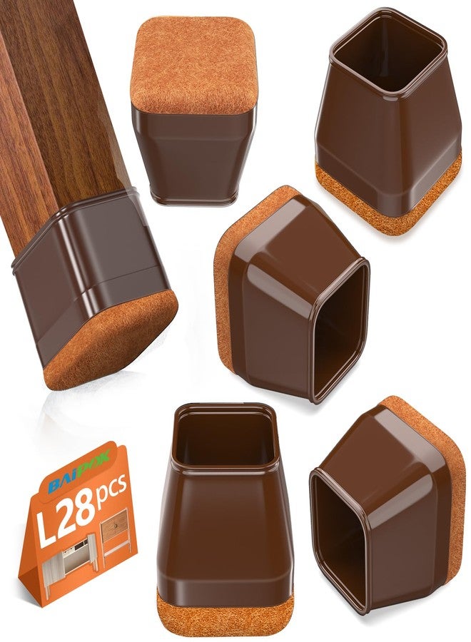 BAIPOK 28Pcs Square Chair Leg Floor Protectors with Wrapped Felt Bottom, Silicone Chair Leg Protectors for Hardwood Floors, Chair Legs Cover Prevents Scratches & Reduce Noise (Brown L Fit 1.14"-1.42") - Image 1