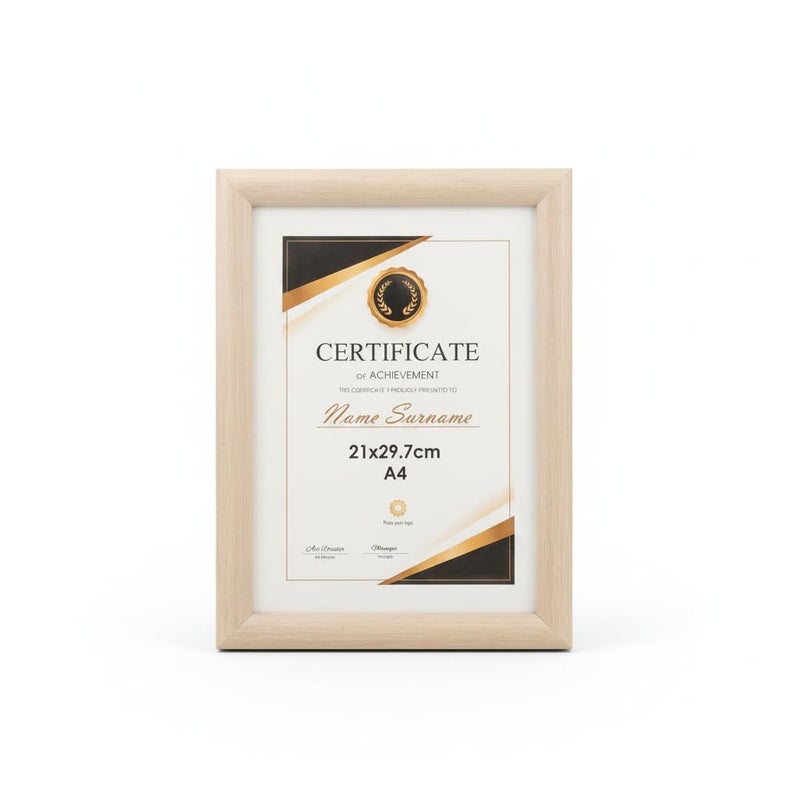A4 Certificate Frame, 21x29.7 cm, Natural Wood Finish - Image 1