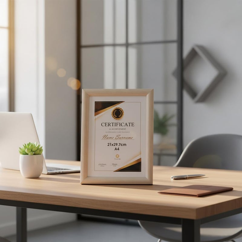 A4 Certificate Frame, 21x29.7 cm, Natural Wood Finish - Image 4