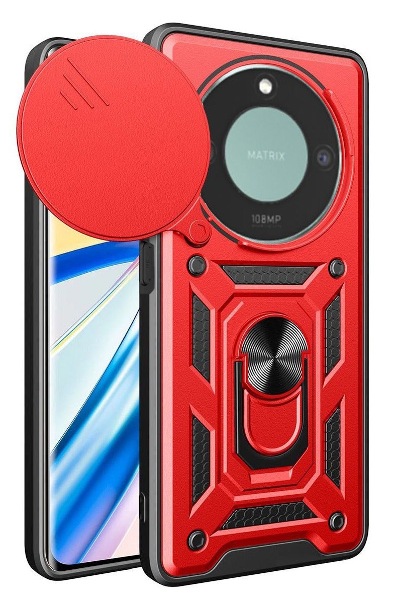 for Honor X9c Smart 5G Case Cover, Slide Camera Lens Cover, Magnetic Ring Holder Kickstand Protective Phone Case for Honor X9c Smart 5G, Red