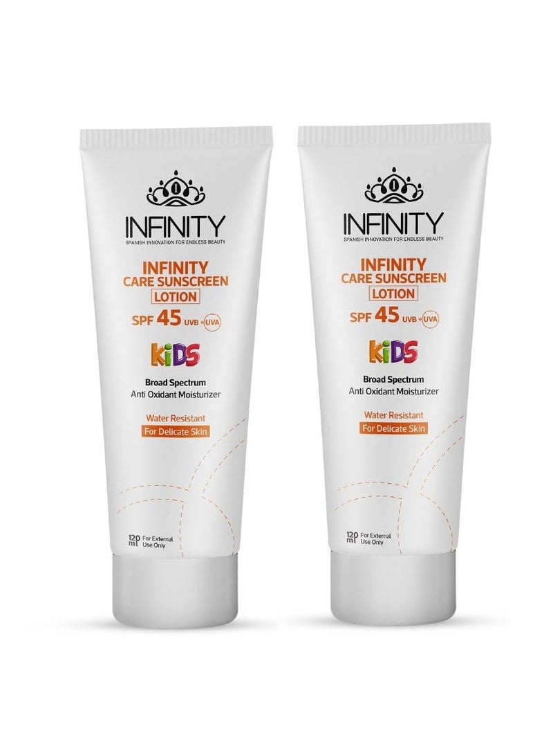 إينفينيتي إنفينيتي كير واقي الشمس للأطفال من للبشرة الحساسة ومضاد للأكسدة بمعامل حماية 45 1+1 - 240 مل - Image 1