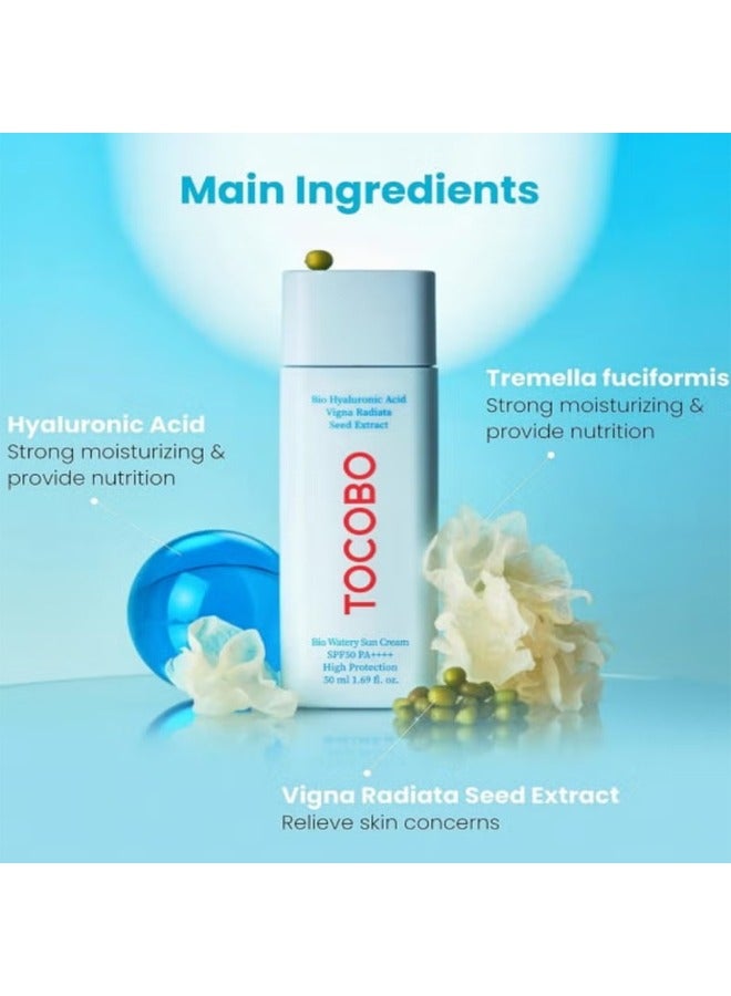 Tocobo Bio Hyaluronic Acid, Vigna Radiata Seed Extract, Bio Watery Sun Cream, SPF50 PA++++ High Protection, Tocobo Bio Watery Sun Cream SPF50+ PA++++ - 50ml, Blue - Image 4
