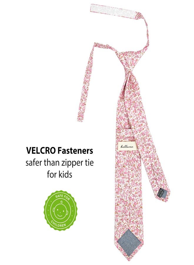 BELLUNO Boys' Floral Pink Ties, Hook and Loop Pre-tied Flower Ties for Pre-teens and Students, Ages 8-12 - Image 2