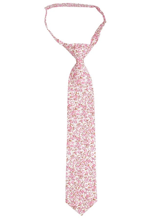 BELLUNO Boys' Floral Pink Ties, Hook and Loop Pre-tied Flower Ties for Pre-teens and Students, Ages 8-12 - Image 1