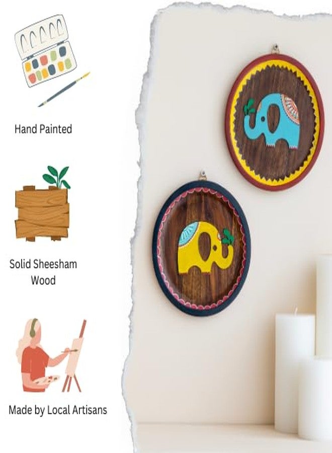 Mirai woods ديكور حائط أوكثا من ميراي وودز ® للمنزل، غرفة المعيشة، غرفة الطعام، الدرج | أطباق خشبية صلبة دائرية معلقة مطلية يدويًا | طقم من قطعتين | القطر 7 بوصات - Image 5