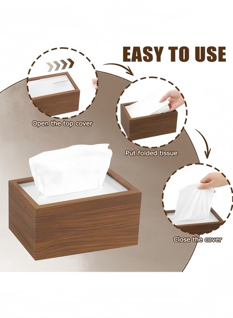 Wooden Rectangular Tissue Box Cover with Sliding Lid - Image 2