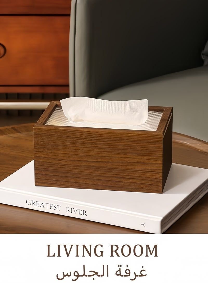 Wooden Rectangular Tissue Box Cover with Sliding Lid - Image 3