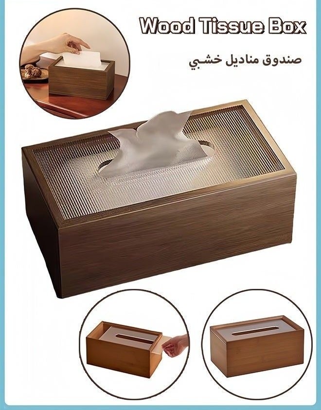 Wooden Rectangular Tissue Box Cover with Sliding Lid - Image 1