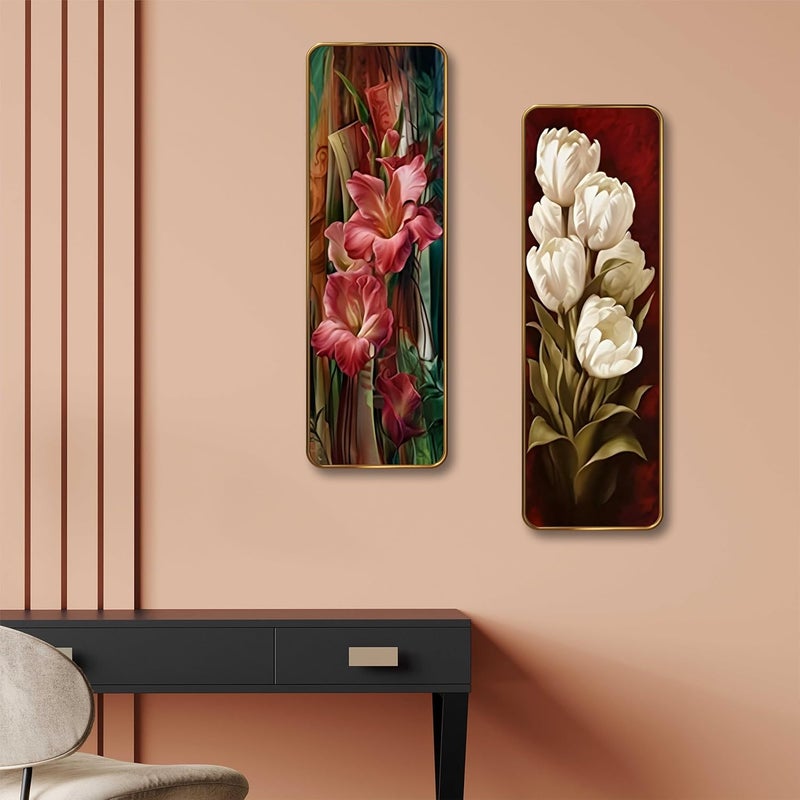 SAF Floral Wall Panel Set of 2 | Pink & White Flower Sparkle Lamination Art | Premium MDF Vertical Wall Décor for Living Room, Bedroom & Hall (12 x 18 Inch) AS-08 - Image 3