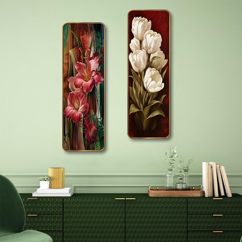 SAF Floral Wall Panel Set of 2 | Pink & White Flower Sparkle Lamination Art | Premium MDF Vertical Wall Décor for Living Room, Bedroom & Hall (12 x 18 Inch) AS-08 - Image 2