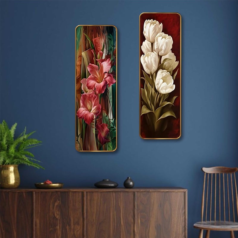 SAF Floral Wall Panel Set of 2 | Pink & White Flower Sparkle Lamination Art | Premium MDF Vertical Wall Décor for Living Room, Bedroom & Hall (12 x 18 Inch) AS-08 - Image 4
