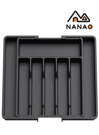 Silverware Drawer Organizer,Kitchen Drawer Organizer Expandable & Adjustable Silverware Organizer - Utensil Holder and Cutlery Tray with Grooved Drawer Dividers for Flatware and Kitchen Utensils (Black)