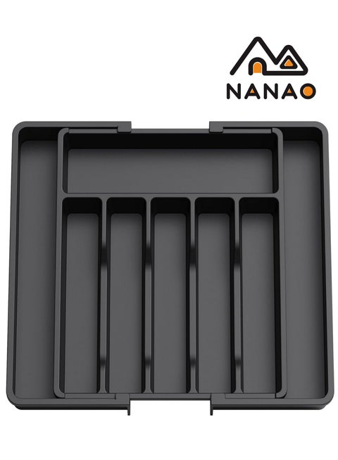 Silverware Drawer Organizer,Kitchen Drawer Organizer Expandable & Adjustable Silverware Organizer - Utensil Holder and Cutlery Tray with Grooved Drawer Dividers for Flatware and Kitchen Utensils (Black)
