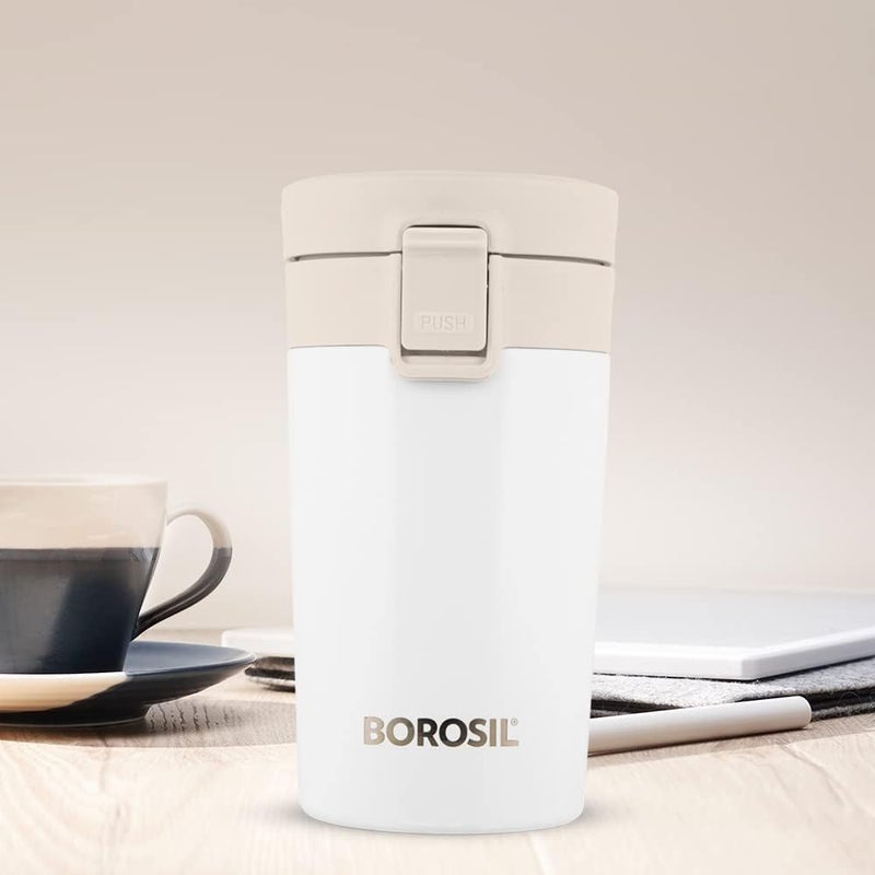 Borosil Vacuum Insulated Double Wall Travelmate Mug - 300 ML, Leak Proof, White White - Image 1