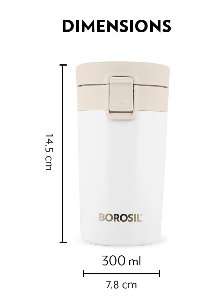Borosil Vacuum Insulated Double Wall Travelmate Mug - 300 ML, Leak Proof, White White - Image 3