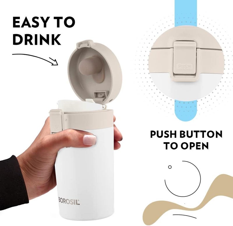 Borosil Vacuum Insulated Double Wall Travelmate Mug - 300 ML, Leak Proof, White White - Image 5