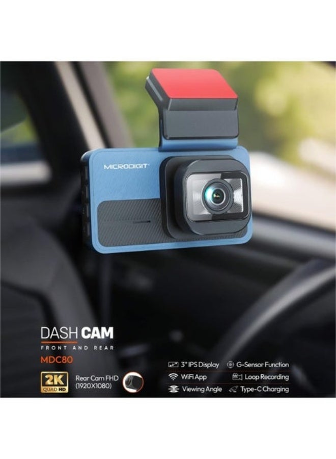 Micro Digit Microdigit Dash Cam MDC80 – Front & Rear 2K QHD Car Camera with WiFi, Night Vision & Reverse Parking Assist - Image 1