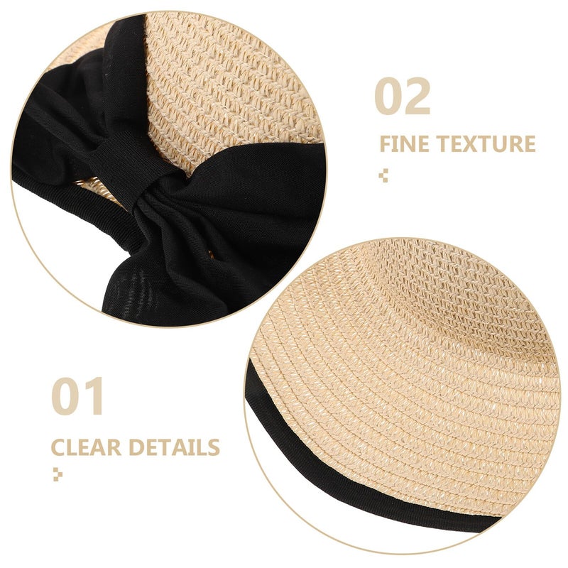 Foldable Wide Brim Straw Sun Hat UV Protection Beach Travel Summer Hat Beige - Image 4