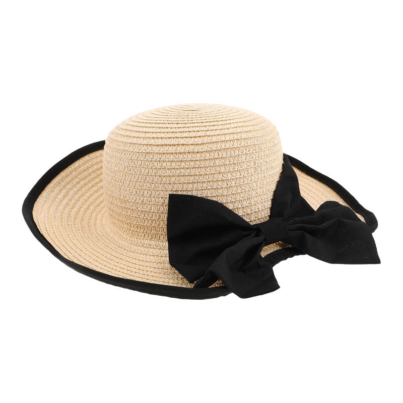 Foldable Wide Brim Straw Sun Hat UV Protection Beach Travel Summer Hat Beige - Image 2