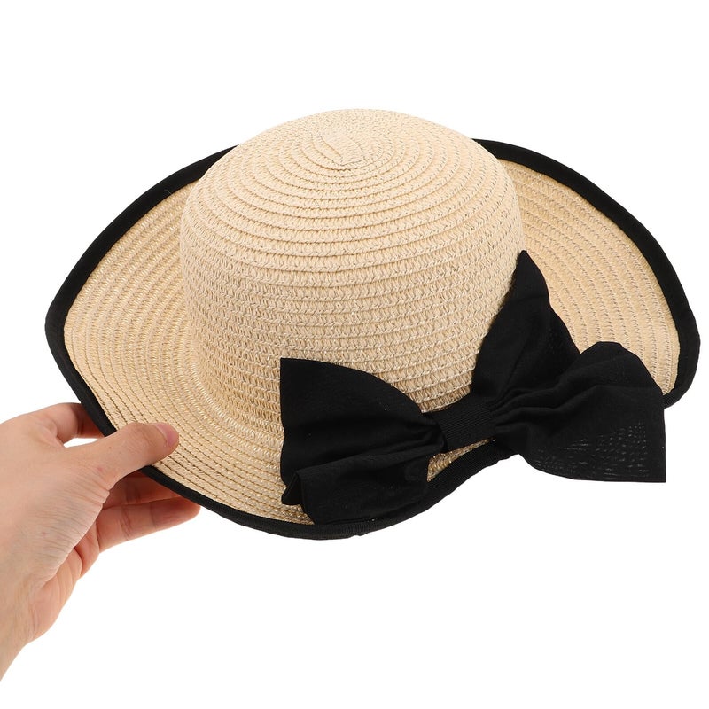 Foldable Wide Brim Straw Sun Hat UV Protection Beach Travel Summer Hat Beige - Image 5